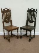 Two Victorian Carolean style oak hall chairs