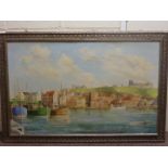 Whitby Harbour, oil on board signed and dated W.E.