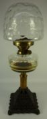 Victorian oil lamp with clear glass reservoir and shade H55cm