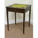 Edwardian mahogany card table with pop up top mechanism operated by pull of drawer,