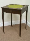 Edwardian mahogany card table with pop up top mechanism operated by pull of drawer,