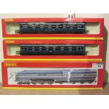 Hornby 00 gauge LMS 4-6-2 Coronation locomotive and tender R2206 and two Coronation Scot coaches