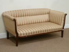 Edwardian mahogany framed upholstered two seat sofa with inlaid detail,