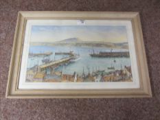 The Harbour Scarborough watercolour by H Stanley 1944 26cm x 44cm