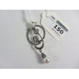 Pearl and marcasite brooch stamped 925