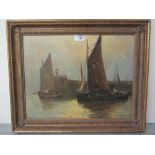 Fishing vessels leaving the quayside early 20th century oil on canvas signed W Parkyn 34cm x 44cm