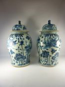 Two large blue and white Chinese covered vases H52cm
