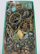 Turquoise enamel and other costume jewellery in one box