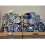 Oriental vase H30cm and other blue and white teaware and decorative ceramics in two box