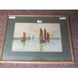 Fishing boats Whitby harbour watercolour signed Frank Rousse (18)93 fl.