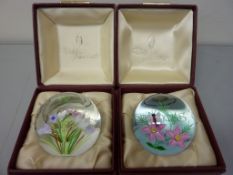 Two limited edition Whitefriars paperweights 'Dragonfly' and 'Mayfly and Flowers' by Caithness