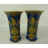 Pair 1920s Carlton Ware 'Turkish' pattern vases H20.
