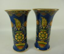 Pair 1920s Carlton Ware 'Turkish' pattern vases H20.