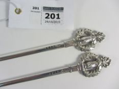 Pair Victorian silver poultry skewers by Susanna Cook London 1844 approx 2oz 20cm