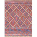 Tribal Gazak red and blue ground rug,