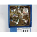 Collection of mother of pearl and pastel coloured inset rings stamped 925 and others