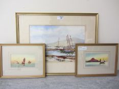 Ships at Sea, pair watercolours signed by D.