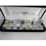 Collection of multi- coloured stone set dress rings stamped 925