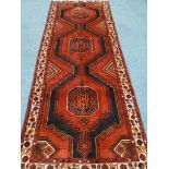 Persian Hamadan red and blue ground rug runner,