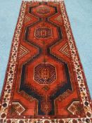 Persian Hamadan red and blue ground rug runner,