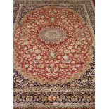 Persian Keshan design red and beige ground rug carpet,