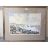 'Filey Brigg', watercolour signed and dated by Harry A.
