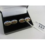 Pair enamelled racing cuff-links stamped 925