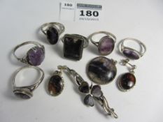Hallmarked silver Blue John rings and jewellery stamped sterling,