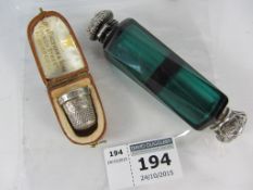 Victorian double ended scent flask and a silver thimble cased