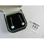 Pair of opal pendant ear-rings stamped 375