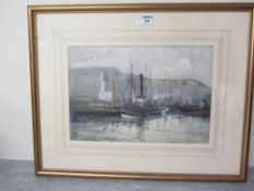 Fishing vessels Scarborough watercolour unsigned  23cm x 34cm