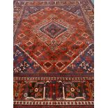 Persian Meimeh red and blue ground rug,