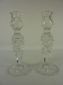 Pair cut crystal candlesticks H23cm