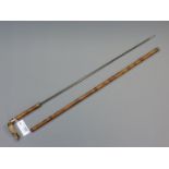Bamboo Swordstick, 65cm hexagonal tapering blade and moulded Greyhound head handle 91cm Condition
