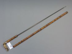 Bamboo Swordstick, 65cm hexagonal tapering blade and moulded Greyhound head handle 91cm Condition