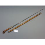 Edwardian Bamboo Swordstick, 62cm single edge fullered blade,