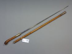 Edwardian Bamboo Swordstick, 62cm single edge fullered blade,