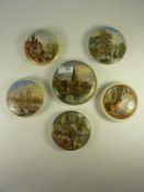 Six Victorian Prattware pot lids, 'Church of the Holy Trinity', 'Seven Ages of Man',