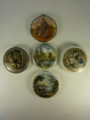 Five Victorian Prattware large pot lids, 'Strasbourg', 'A Fix',