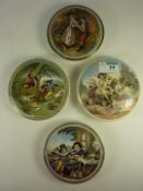 Four large Victorian Prattware pot lids 'Youth and Age', 'The Children of Flora',