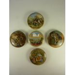 Five Victorian Prattware pot lids, 'Royal Harbour Ramsgate', 'Girls on a Swing',