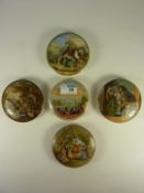 Five Victorian Prattware pot lids, 'Royal Harbour Ramsgate', 'Girls on a Swing',