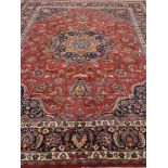 Persian Meshed plum and blue ground rug carpet,