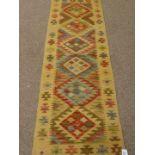 Chobi Kilim olive ground runner rug,