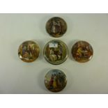Five Victorian Prattware pot lids depicting courtship