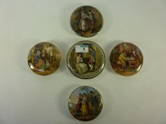 Five Victorian Prattware pot lids depicting courtship