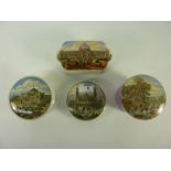 Four 19th century and later Prattware pot lids - three with bases -  depicting Paris Exhibition