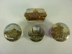 Four 19th century and later Prattware pot lids - three with bases -  depicting Paris Exhibition