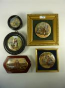 Five framed Victorian Prattware pot lids ' Dr Johnson', ' The Battle of the Nile',