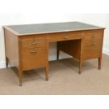 Late 20th century vintage retro twin pedestal desk fitted with four drawers and two slides,